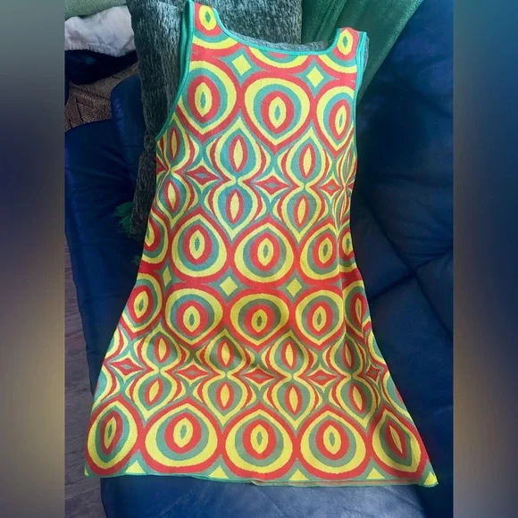 Zara Retro Jacquard Knit Mini Shift Dress Size L - Picture 6 of 10